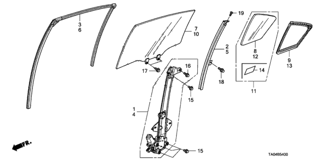 2011 Honda Accord  Glass, R. RR. Door Quarter (Green)(Ln) Diagram for 73405TA5A00