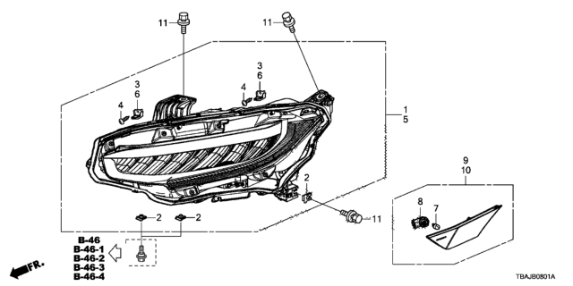2018 Honda Civic Light Assembly, L Head Diagram for 33150TBAA11