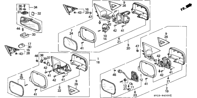 1997 Honda Accord  Mirror Assembly, Driver Side Door (San Marino Red) (R.C.) Diagram for 76250SV2A25ZM