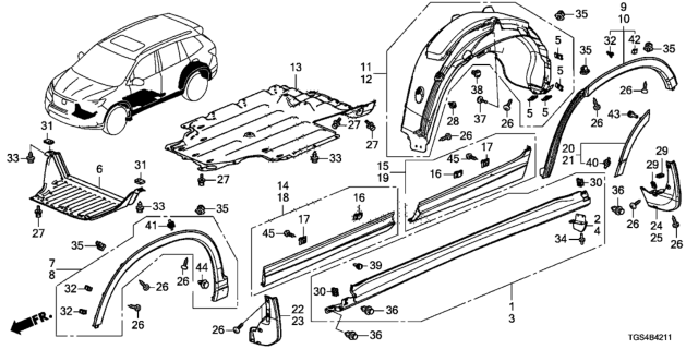 2019 Honda Passport  Garnish Assy., L. FR. Door (Lower) Diagram for 75332TG7A02