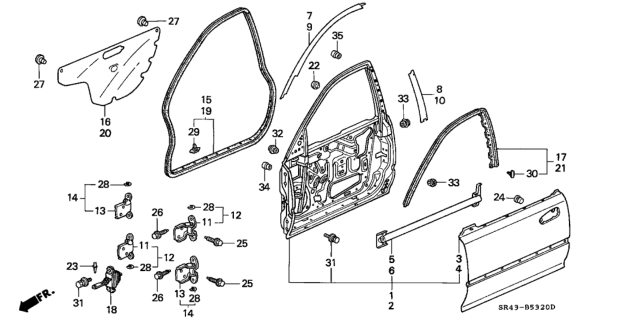 1994 Honda Civic  Beam, R. FR. Door Skin Diagram for 67231SR4A01ZZ