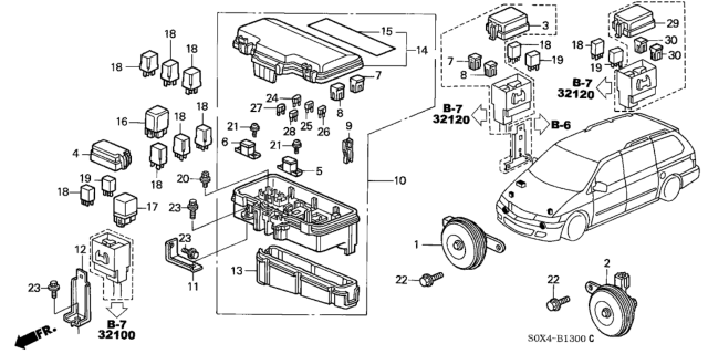 2002 Honda Odyssey Relay Assembly, Power (4P) (12V No) (Mitsuba) Diagram for 39792SP0014