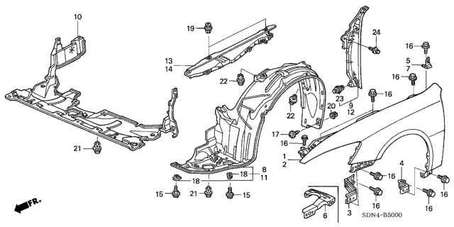 2004 Honda Accord  Stay, L. FR. Fender Diagram for 60262SDPA00ZZ