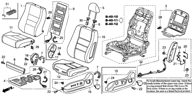 2009 Honda Accord  Pad, L. FR. Seat Cushion Diagram for 81537TA0A71