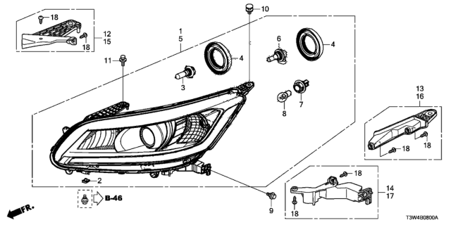 2015 Honda Accord Hybrid Light Assembly, L Head Diagram for 33150T3WA01