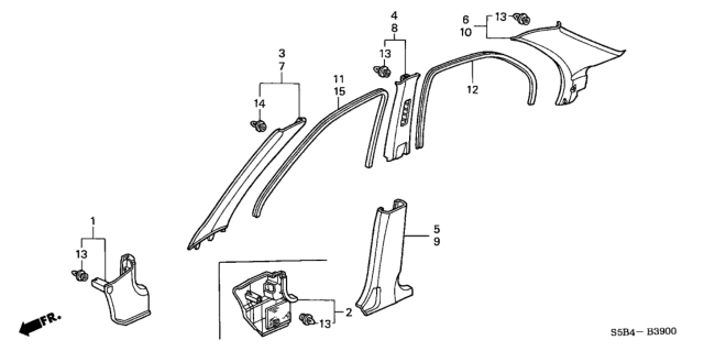 2003 Honda Civic Garnish Assy., L. FR. Pillar *YR169L* (MILD BEIGE) Diagram for 84151S5A003ZB