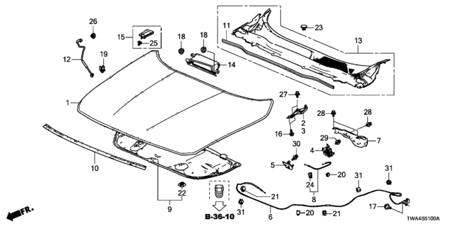 2020 Honda Accord Hybrid Hinge, Passenger Side Hood Diagram for 60120TVAA00ZZ