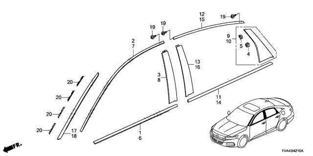 2019 Honda Accord  Molding Assy., R. RR. Door Diagram for 72910TVAA01