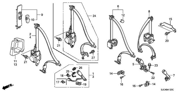 2012 Honda Ridgeline Tongue Set, Rear Seat Belt Center (Warm Gray) Diagram for 04827SJCL00ZC