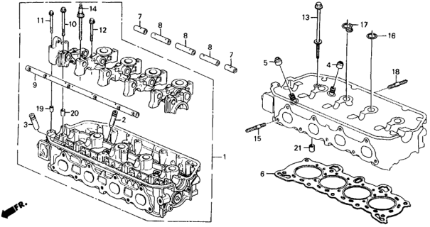 1988 Honda Civic Cylinder Head Assembly Diagram for 12100PM6000