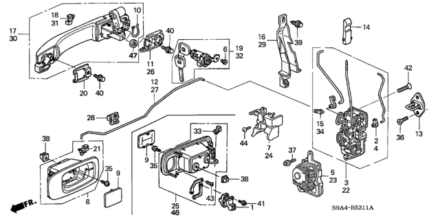 2002 Honda CR-V  Cylinder, Driver Side Door Diagram for 72185S9A013