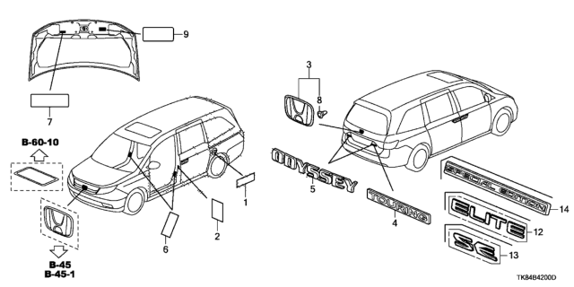 2015 Honda Odyssey  Placard, Specification (U.S.A.) Diagram for 42762TK8A11