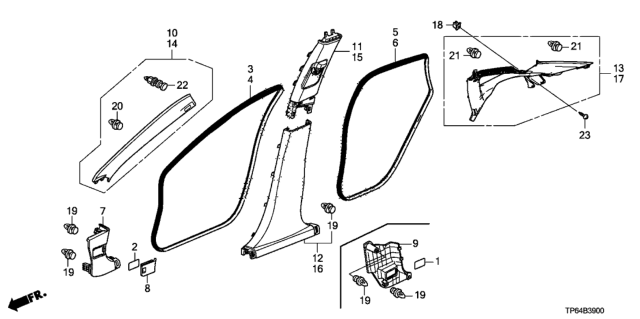 2013 Honda Crosstour Garnish Assy., R. Center Pillar (Lower) *NH167L* (GRAPHITE BLACK) Diagram for 84121TA0A01ZA