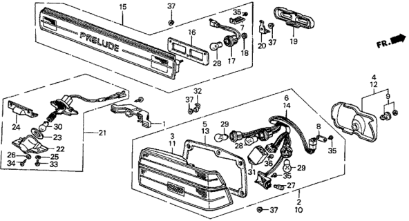 1984 Honda Prelude Lens & Housing, R. Taillight Diagram for 33501SB0671