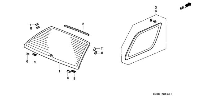 1991 Honda Accord Fastener A, RR. Windshield Diagram for 90615SM5A00