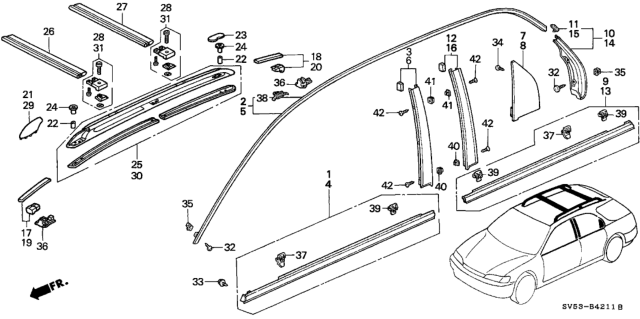 1996 Honda Accord Garnish, L. RR. Pillar Diagram for 72960SV4A11