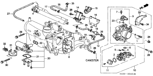 2001 Honda CR-V  O-Ring (9.8X1.9) Diagram for 16075P07000