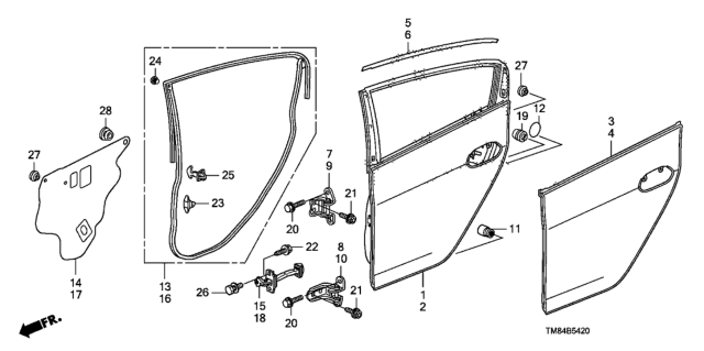 2012 Honda Insight  Weatherstrip, L. RR. Door Diagram for 72850TM8A02