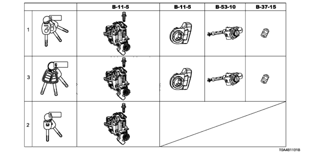 2013 Honda CR-V Cylinder Set, Key Diagram for 06350T0AA11