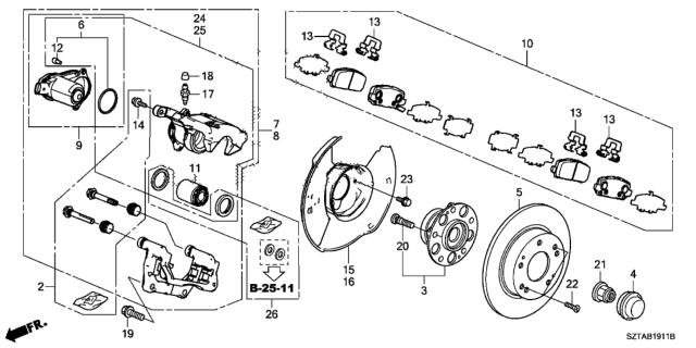 2016 Honda CR-Z  Rear Caliper Sub-Assembly Diagram for 43018T7D010