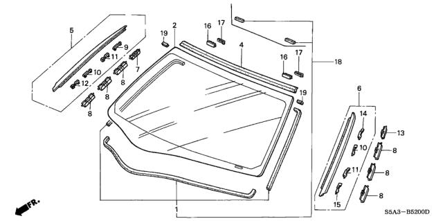 2002 Honda Civic Fastener, Windshield Diagram for 91577S84A01