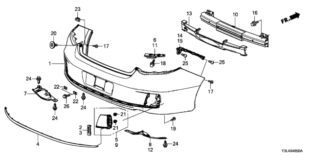 2013 Honda Accord Molding, RR. Bumper Diagram for 71503T3LA01