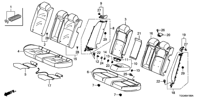 2017 Honda Civic  Armrest Assembly, Rear Seat Center (Deep Black) (Leather) Diagram for 82180TGGA61ZA