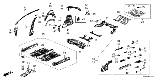 2021 Honda Civic  Separator, RR. Wheel Arch Diagram for 64323TGGA01