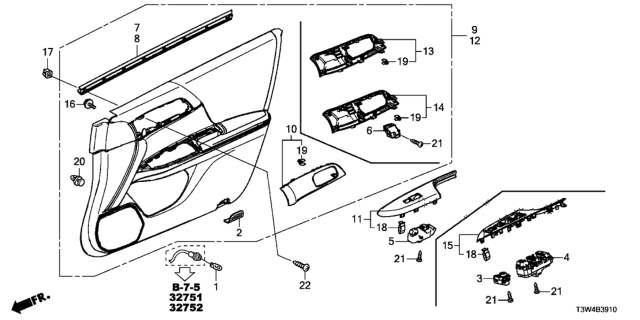 2017 Honda Accord Hybrid Switch Assembly, Power Window Passenger Diagram for 35760T3VA01
