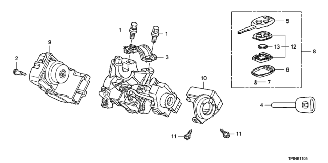 2011 Honda Crosstour  Key, Immobilizer & Transmitter (Driver 1) (Blank) Diagram for 35118TP6A00