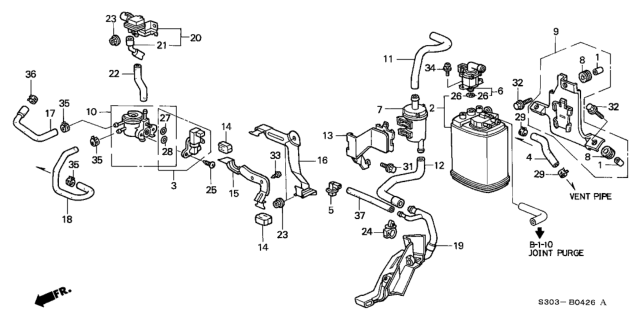 2001 Honda Prelude Bracket, Rubber Mounting Diagram for 17383S30L00