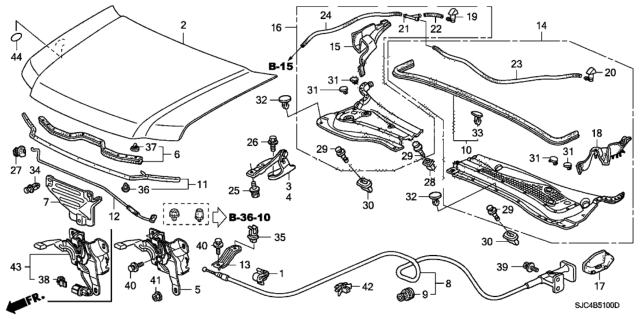 2012 Honda Ridgeline  Rubber, FR. Hood Seal Diagram for 74144SJCA00