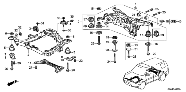 2010 Honda Pilot  Rubber, RR. Sub-Frame Stopper (FR) Diagram for 50361SZAA02