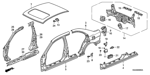 2004 Honda Civic  Panel, RR. Diagram for 66100S5AA00ZZ