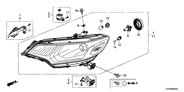 2016 Honda Fit Headlight Assembly, Passenger Side Diagram for 33100T5AA21