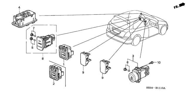 2004 Honda Civic  Switch Assembly, Remote Control Mirror (Graphite Black) Diagram for 35190S7AJ01ZB