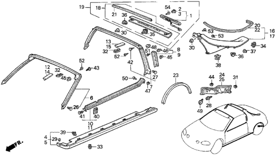 1996 Honda Del Sol  Molding Assy., L. FR. Roof *G82P* (CYPRESS GREEN PEARL) Diagram for 74316SR2003ZP
