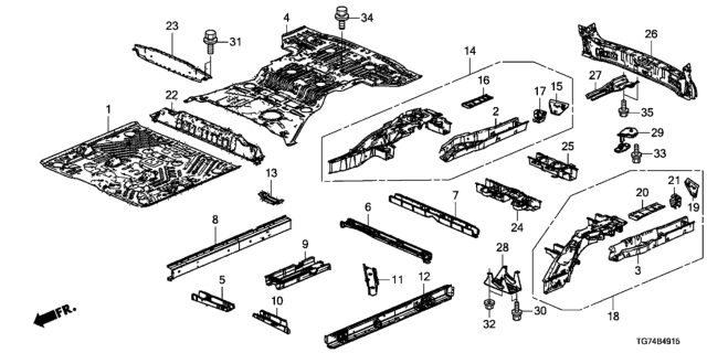 2017 Honda Pilot  Panel Set, RR. Floor Diagram for 04655TG7A11ZZ