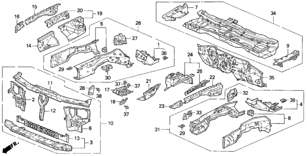 1995 Honda Prelude Housing, L. FR. Shock Absorber Diagram for 60750SS0A01ZZ