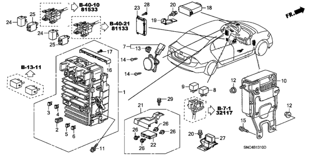2006 Honda Civic  Box Assembly, Fuse Diagram for 38200SNAA32