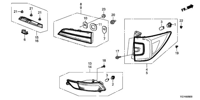 2017 Honda Pilot Grommet, RR. Combination Light Diagram for 90650SZT003