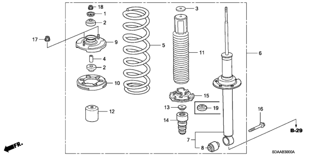 2007 Honda Accord Shock Absorber Unit, Rear Diagram for 52611SDPA83