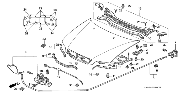 1998 Honda Odyssey Wire Assembly, Hood Diagram for 74130SM1A01