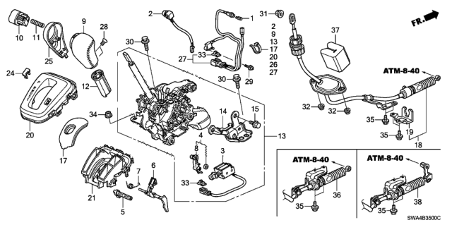 2011 Honda CR-V  Switch Assy., Parking Pin & ATindicator Lamp & Harness (D3) Diagram for 54750SWAA82