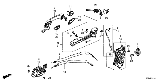 2017 Honda Ridgeline Handle, Driver Side Diagram for 72181T2AB71