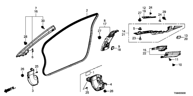 2012 Honda Civic  Clip, RR. Pillar Diagram for 84133TE0A01
