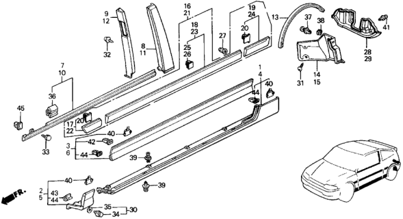 1989 Honda CRX  Clip Assy., Fender Diagram for 75305SF1A21