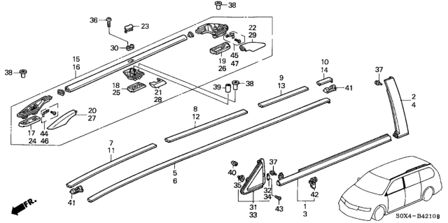 2004 Honda Odyssey  Garnish Assy., L. FR. Pillar Corner Diagram for 75495S0XA00