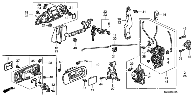 2004 Honda Civic  Rod, R. FR. Inside Handle Diagram for 72131S5A003