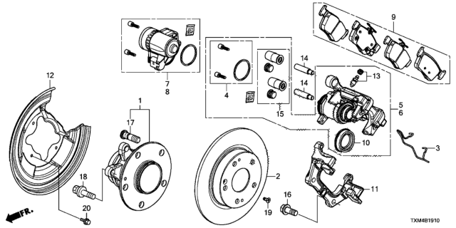 2020 Honda Insight  Rear Caliper Sub-Assembly Diagram for 43019TXMA02